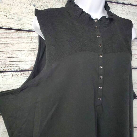 Maurices 3X Black Sleeveless Henley Tank Ruffle Neck Smocked Yoke NWT - Picture 2 of 7